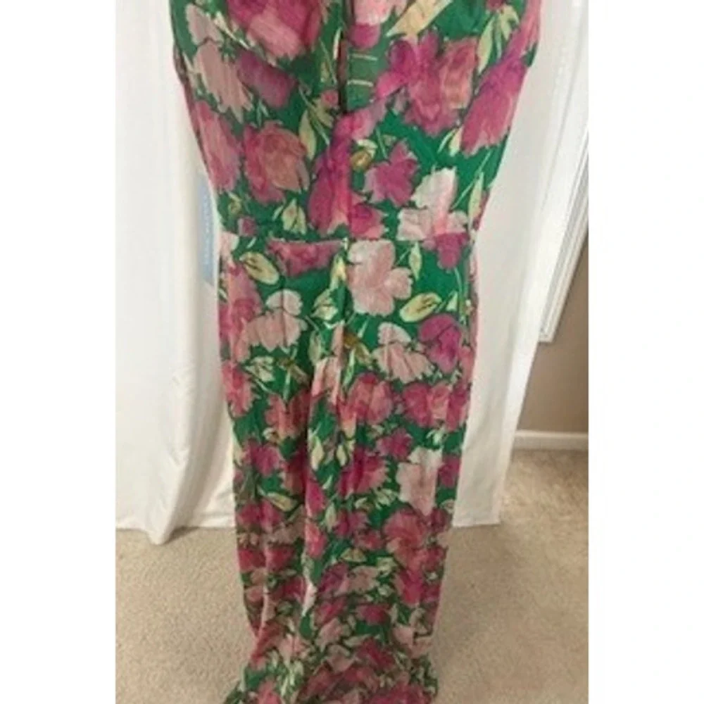 London Times Fashion Green Pink Floral Maxi Dress Ruffle Chiffon Gown Size 12 - Picture 3 of 8